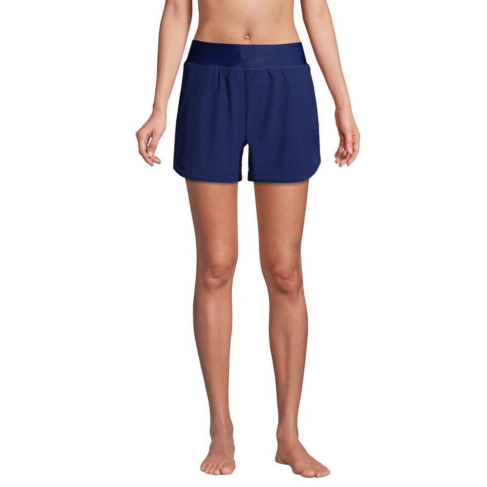 Lands' End Women's 5" Elastic Waist Swim Shorts Sz 18 Blue Pockets Quick Dry New